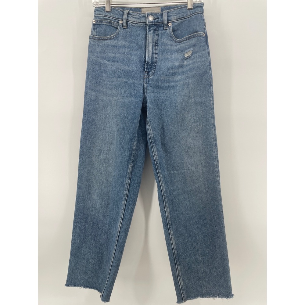 Everlane The Way-High Jean Womens 26R Blue High Rise Straight Raw Hem Distressed